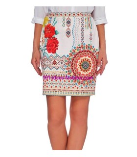 Mini falda antelina estampada floral etnica 101 idées 359Y ropa fashion de