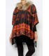 ethnic printed poncho fringes and fur brand 101 idees 2112P clothes